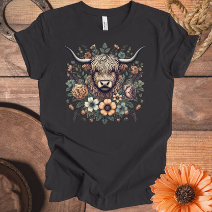 Highland Cow and Floral Graphic T-Shirt product type