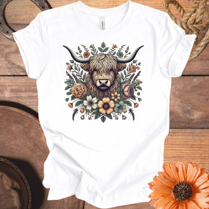 Highland Cow Floral Graphic Tee Shirt product type