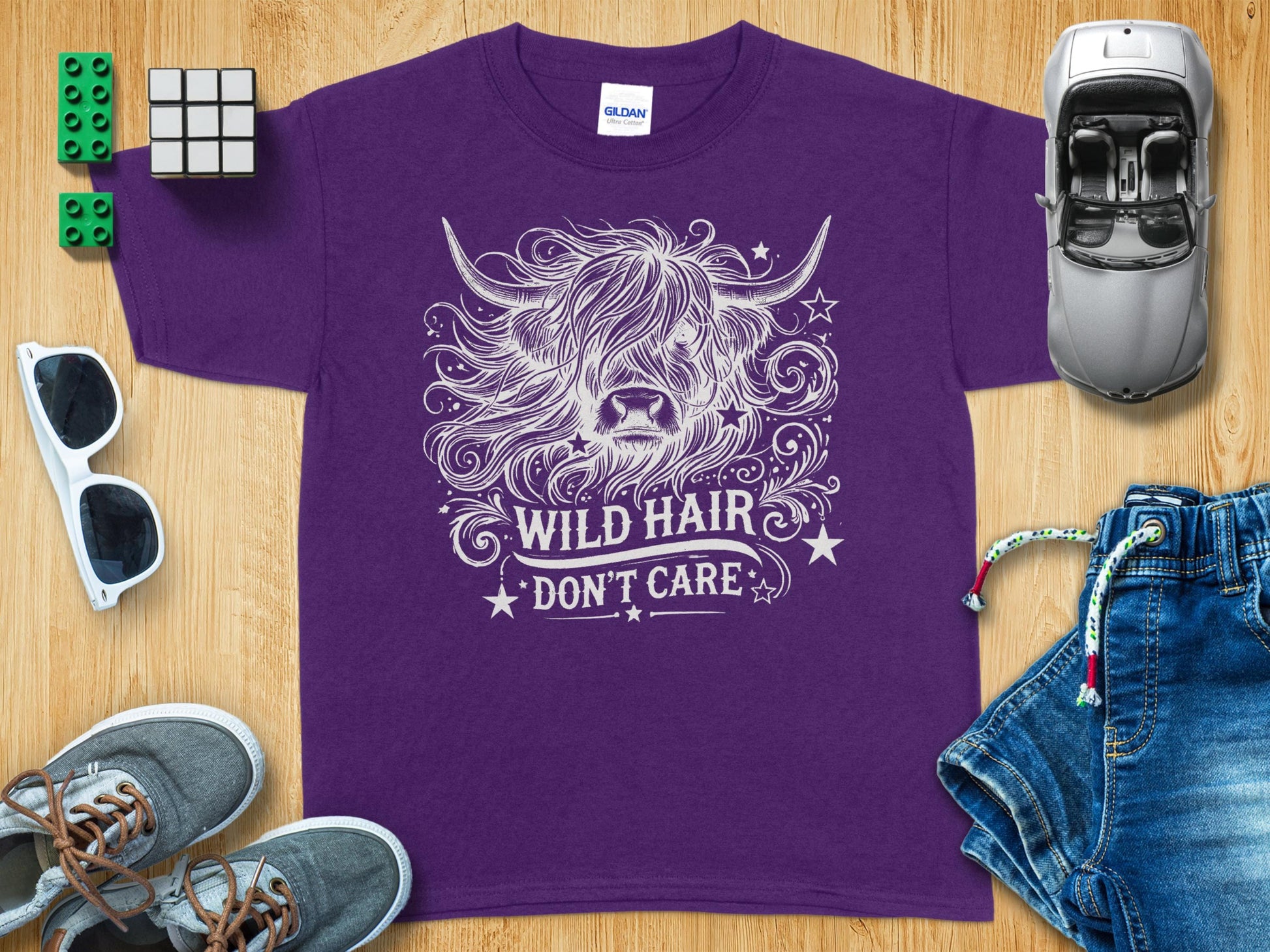 Wild Hair Don't Care Highland Cow Graphic T-shirt product type