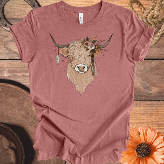 Boho Style Highland Cow Graphic Print T-Shirt product