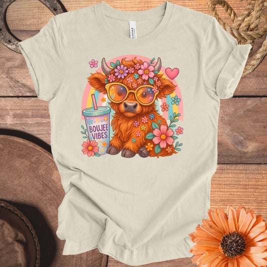 Boujee Vibes Cute Floral Highland Cow T-Shirt product type