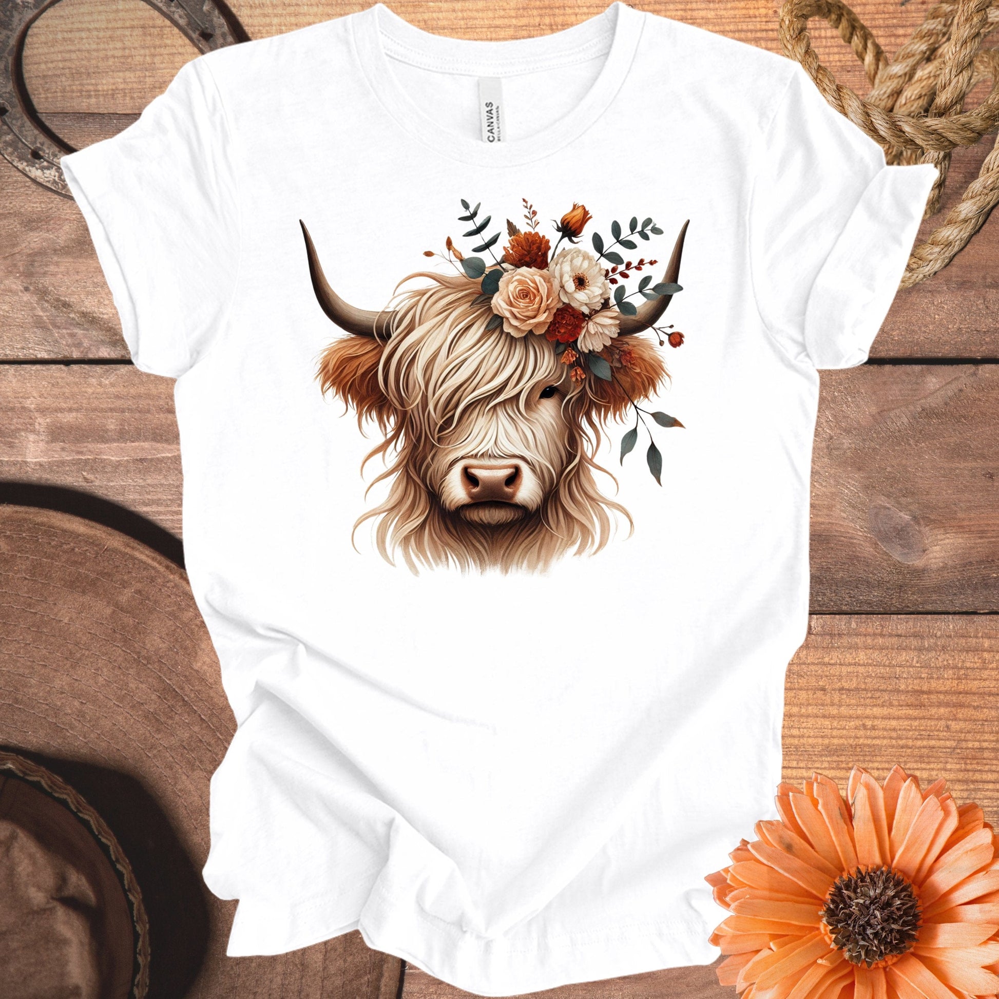 Floral Highland Cow Graphic Print Casual Shirt product type