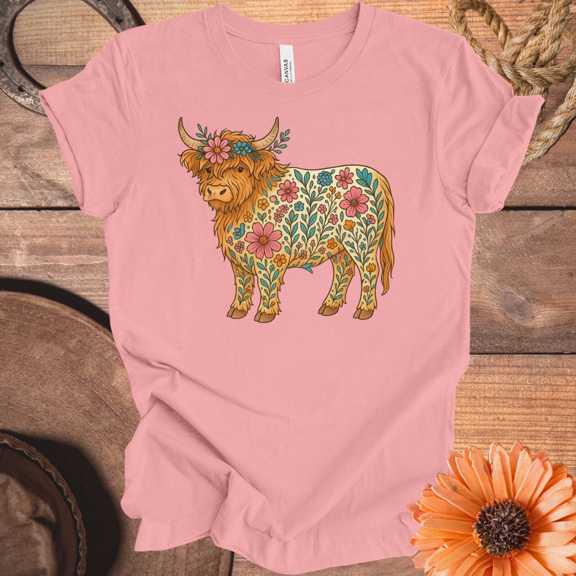 Floral Highland Cow Graphic Tee for Women Casual product