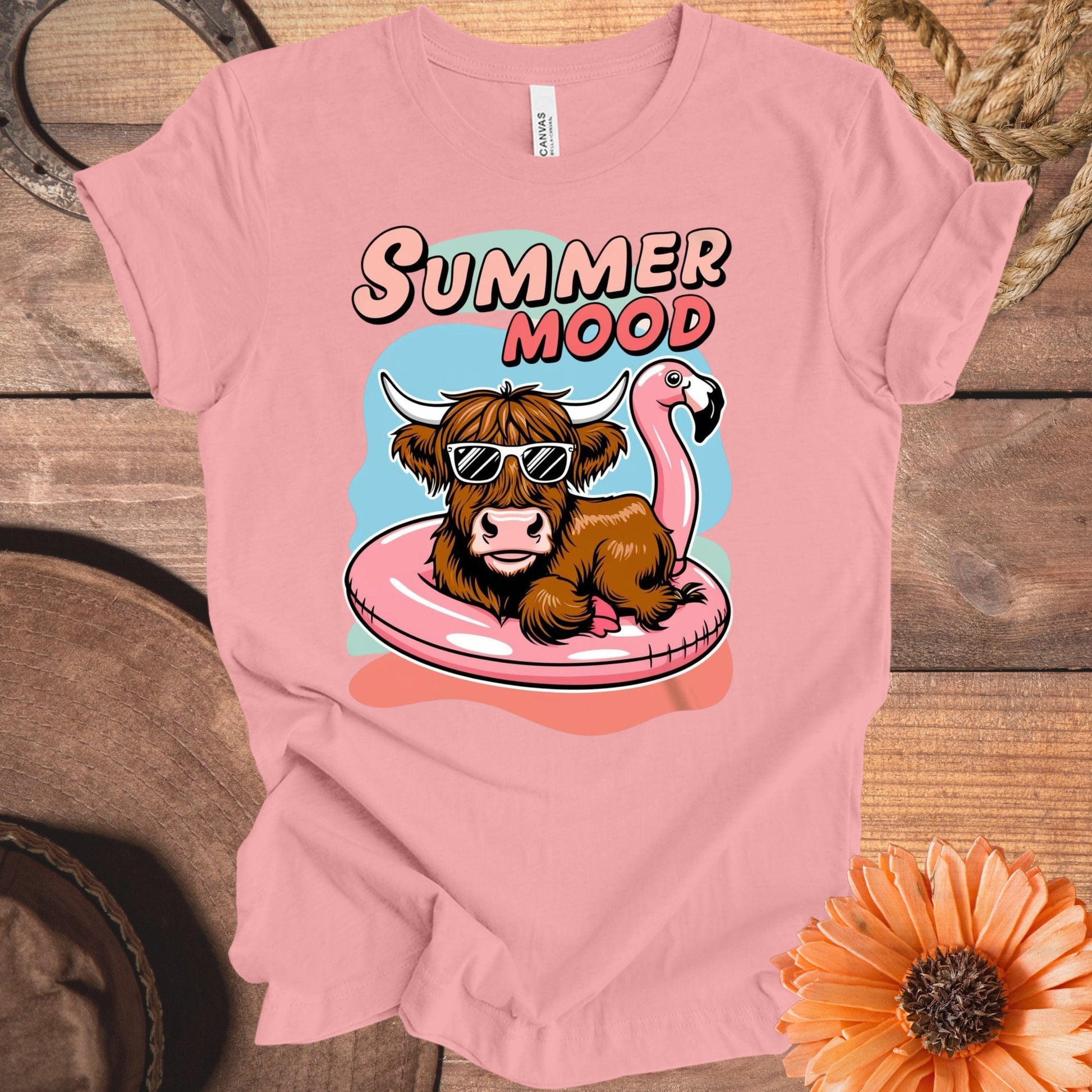 Pink T Shirt With Summer Mood Cow Flamingo Print product type