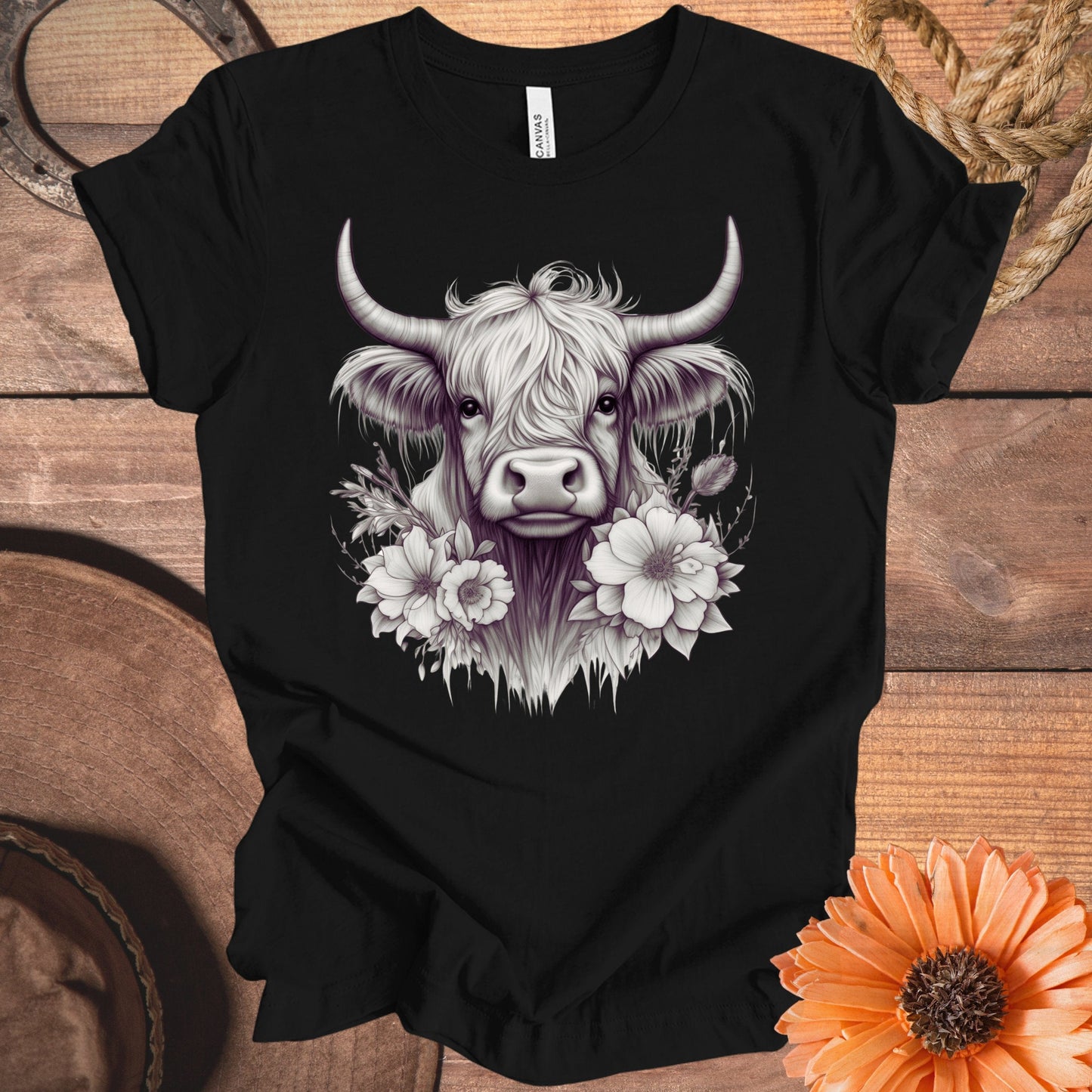 Highland Cow with Floral Design T-Shirt product