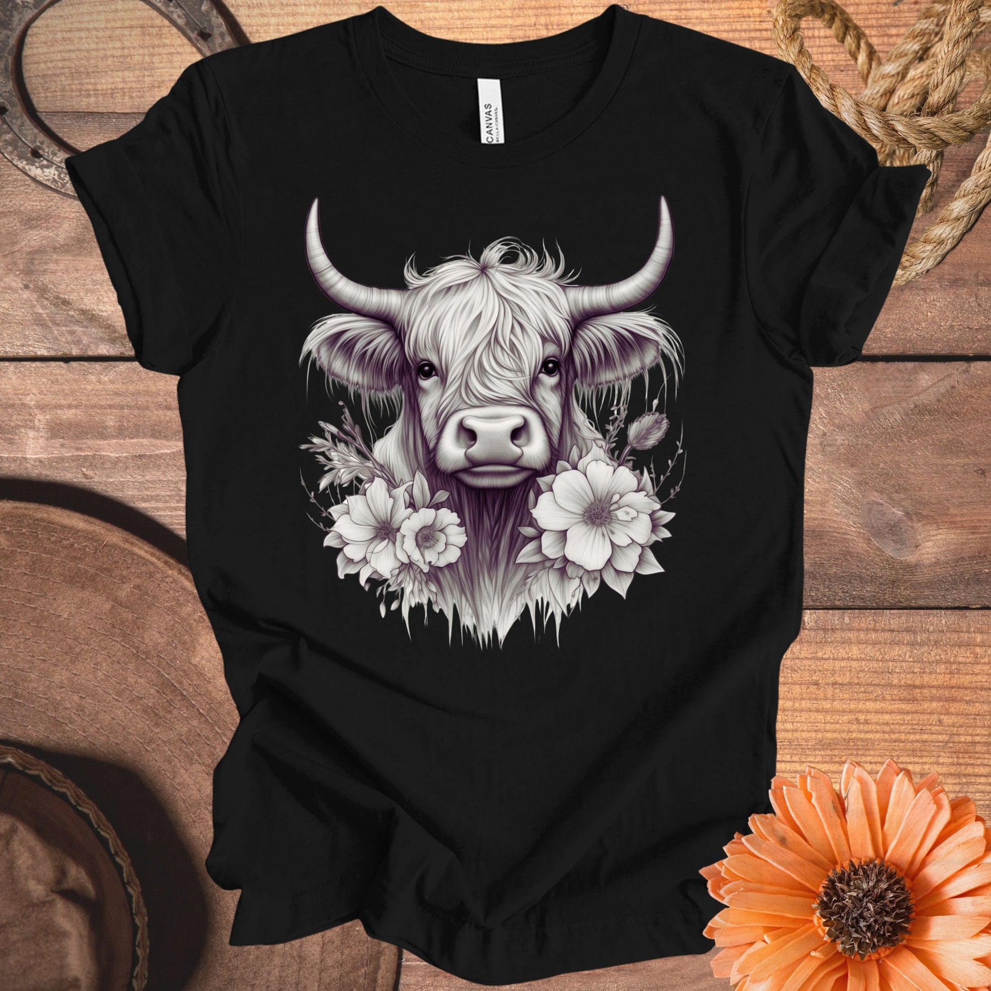 Highland Cow with Floral Design T-Shirt product
