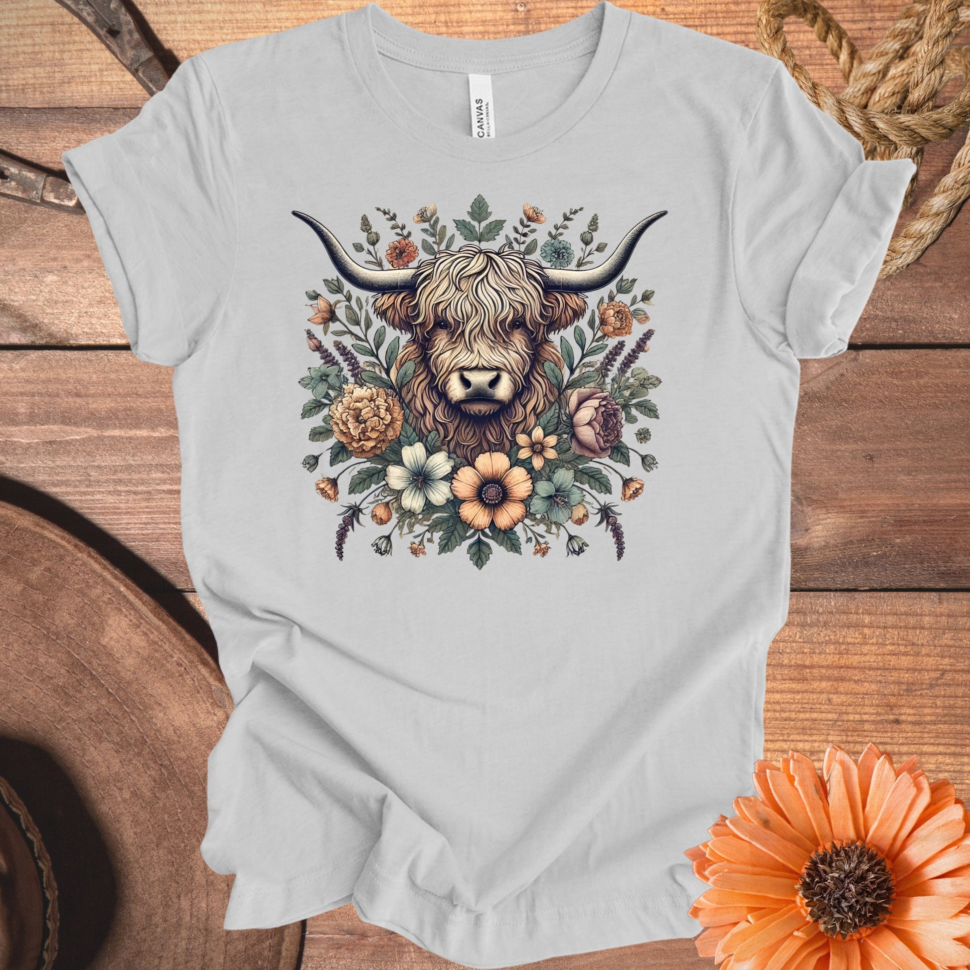 Highland Cow Surrounded by Wildflowers T-shirt product