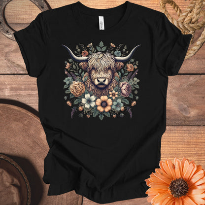 High Contrast Bull and Floral Design T-Shirt product