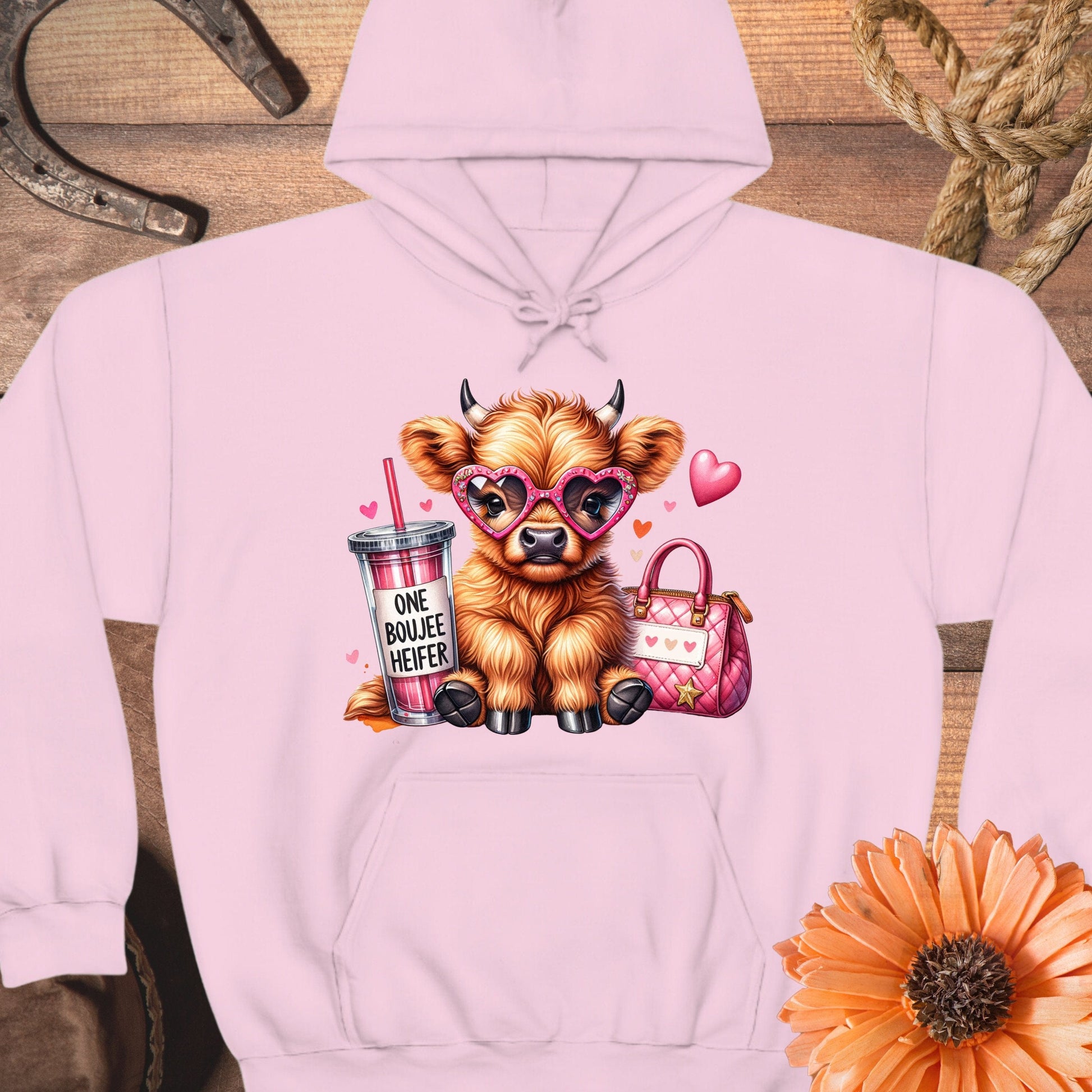 Cute Cow with Heart Glasses and Purse Hoodie product type