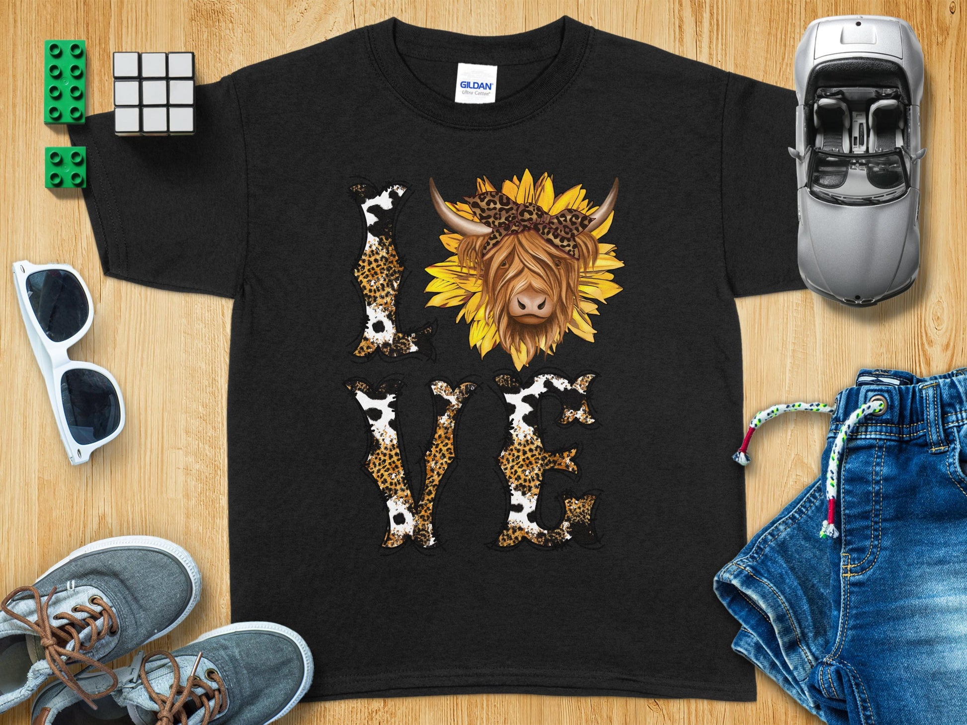 Love Cow Sunflower Leopard Print T-Shirt product type