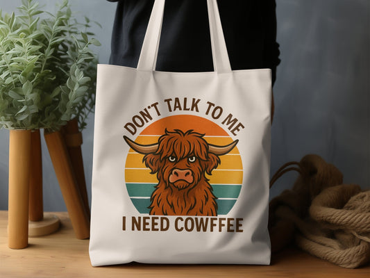 Humorous Highland Cow Don't Talk To Me Tote Bag Product