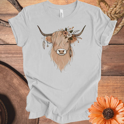 Floral Decorated Highland Cow T-shirt graphic product