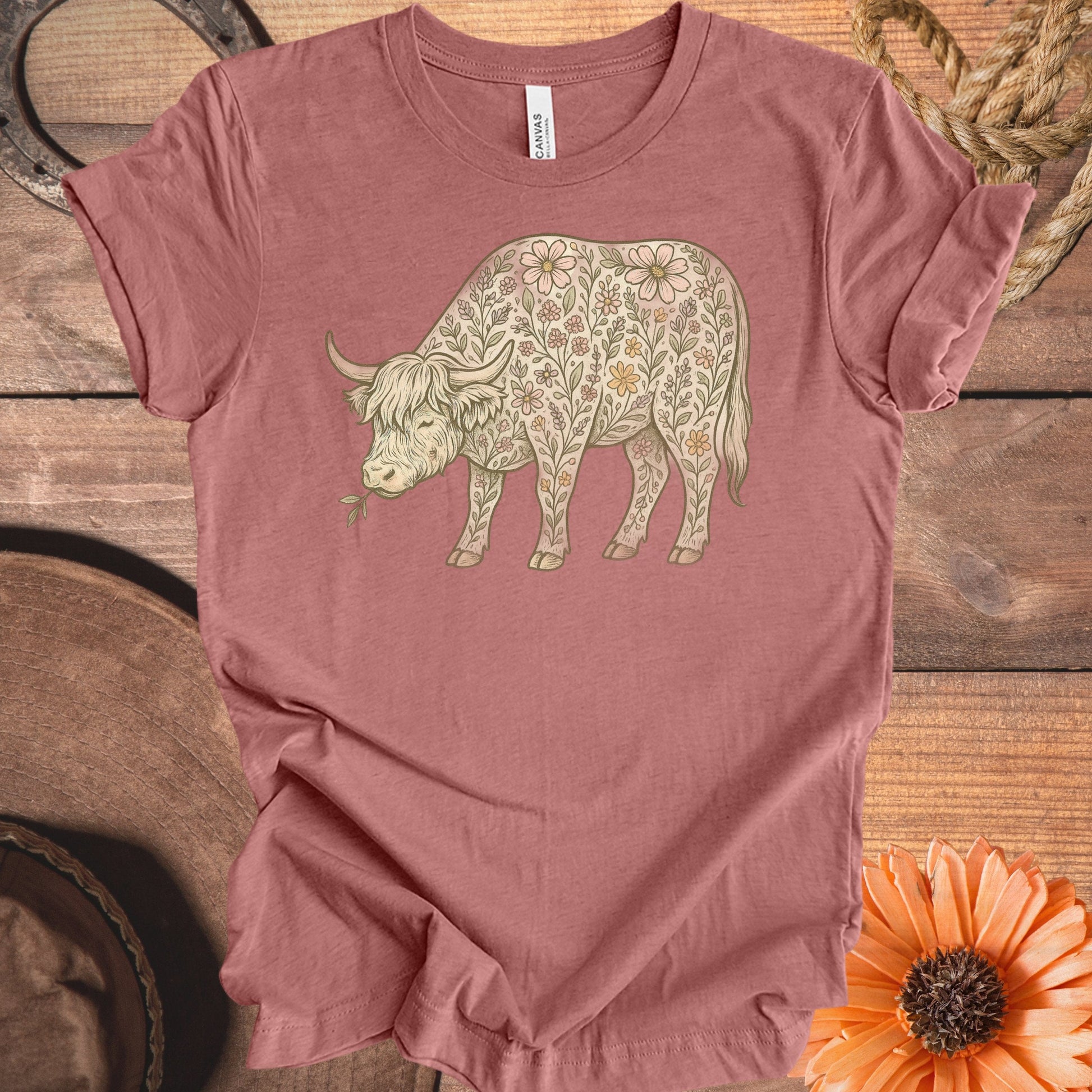 Floral Patterned Highland Cow Graphic Tee product type