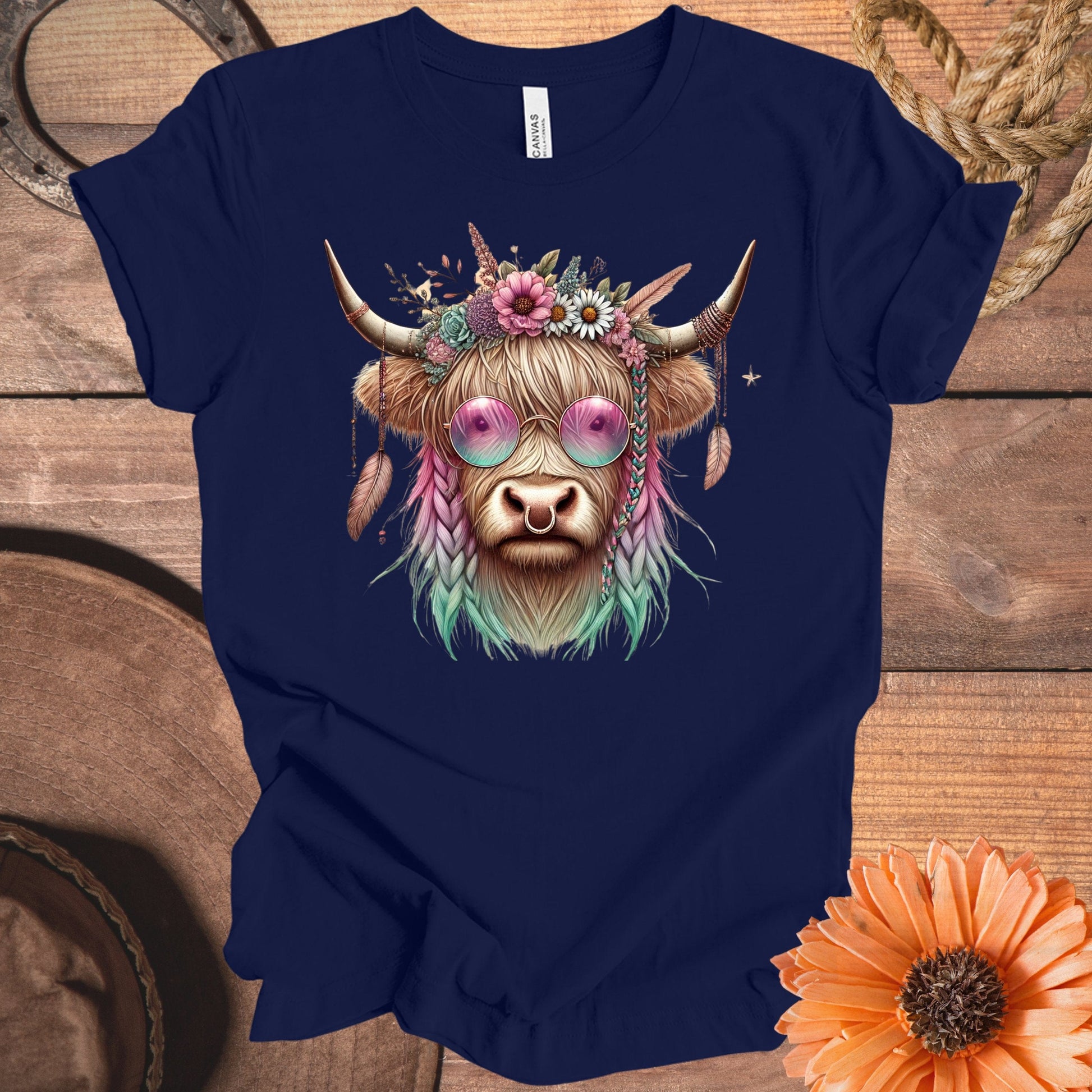 Colorful Boho Highland Cow Graphic Tee product type