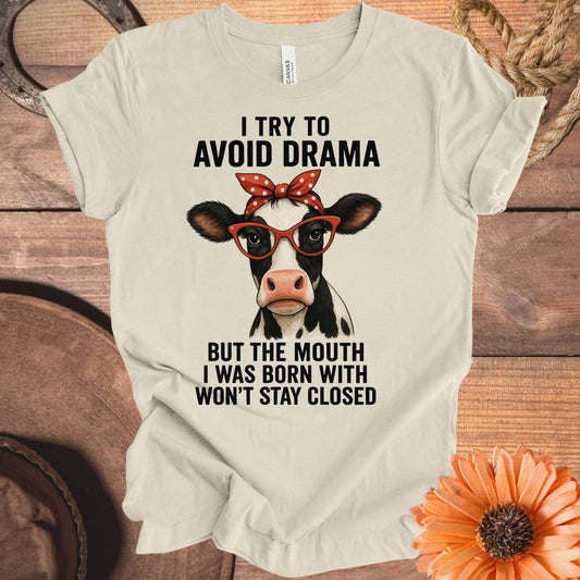 Funny Cow Graphic Tee Avoid Drama Women's Clothing product