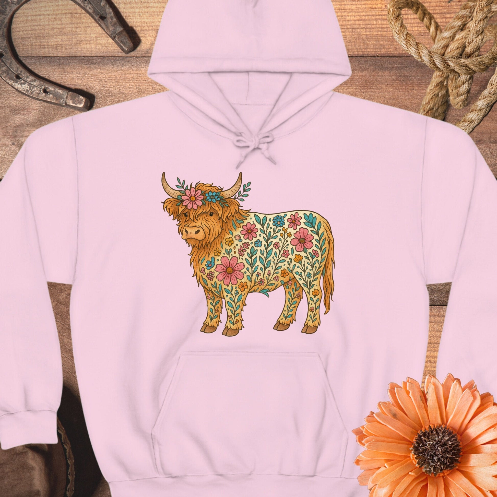 Floral Highland Cow Art Print Hoodie product type