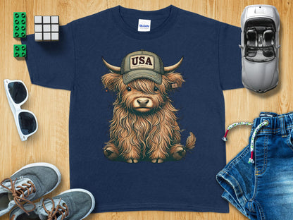 Cute Highland Cow in USA Hat Kids T-Shirt product type