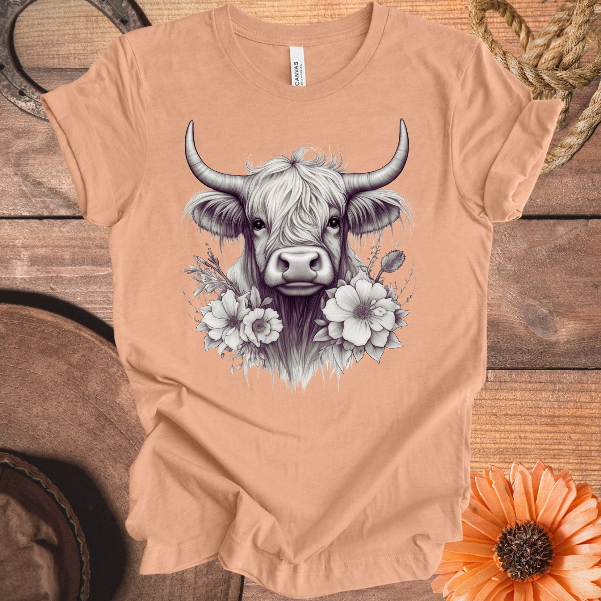 Scottish Highland Cow Floral Print T-shirt product type